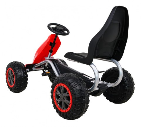 Duży Gokart Strong na pedały dla dzieci Czerwony + Obciążenie 100 kg + Koła EVA + Hamulec ręczny + Sportowy fotel
