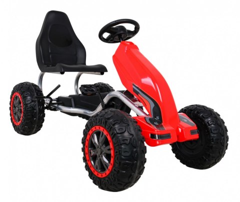 Duży Gokart Strong na pedały dla dzieci Czerwony + Obciążenie 100 kg + Koła EVA + Hamulec ręczny + Sportowy fotel