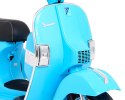 Skuter Vespa elektryczny dla dzieci Niebieski + Kółka pomocnicze + Audio + Ekoskóra + EVA + Wolny Start